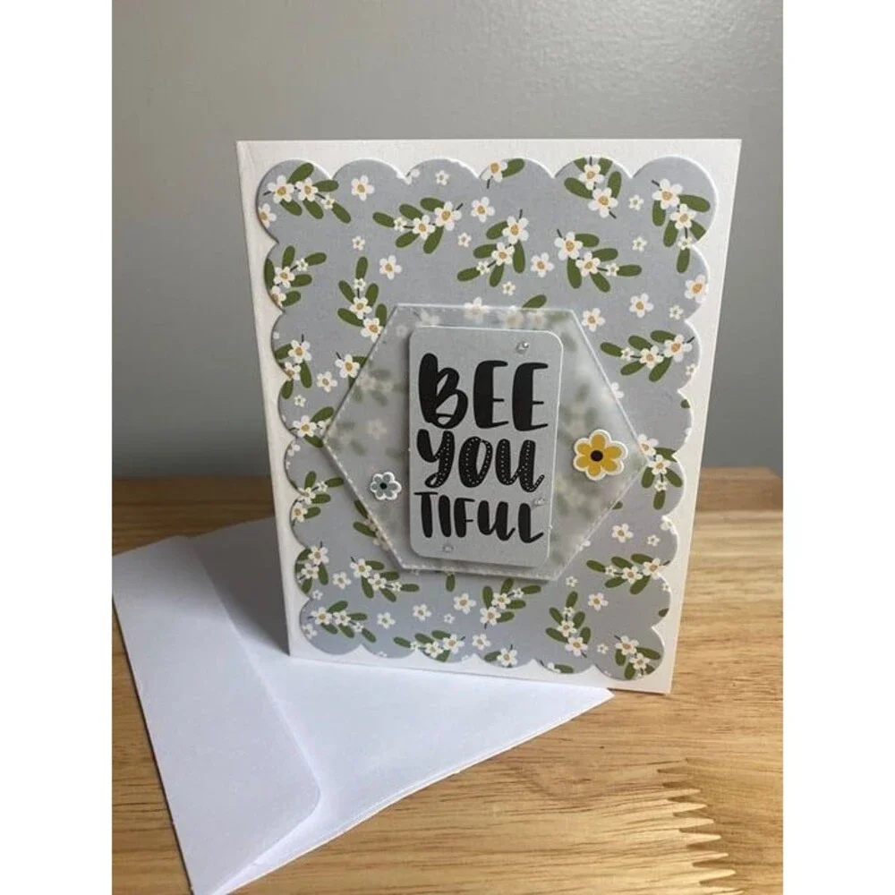 Bee & Flowers Greeting Card – Handmade A2 Card – All Occasion Blank Card